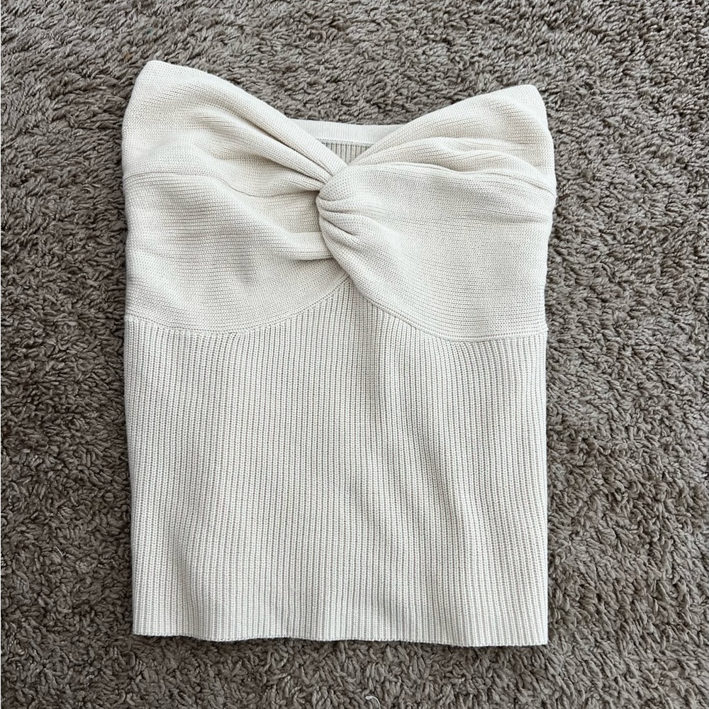 Strapless Crop Knot Top Beige